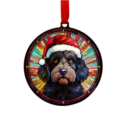 Cockapoo Black in Santa Hat Suncatcher Decoration